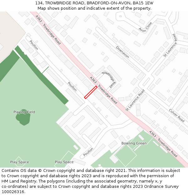 134, TROWBRIDGE ROAD, BRADFORD-ON-AVON, BA15 1EW: Location map and indicative extent of plot