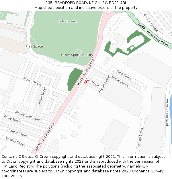 135, BRADFORD ROAD, KEIGHLEY, BD21 4BL: Location map and indicative extent of plot