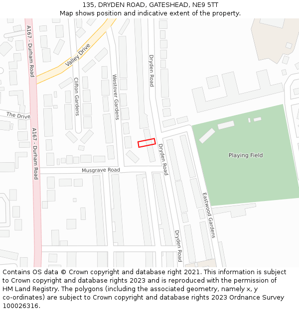 135, DRYDEN ROAD, GATESHEAD, NE9 5TT: Location map and indicative extent of plot