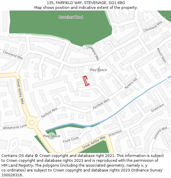 135, FAIRFIELD WAY, STEVENAGE, SG1 6BG: Location map and indicative extent of plot