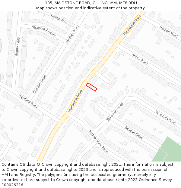 135, MAIDSTONE ROAD, GILLINGHAM, ME8 0DU: Location map and indicative extent of plot