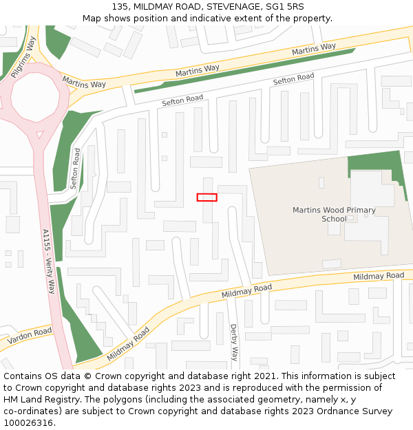 135, MILDMAY ROAD, STEVENAGE, SG1 5RS: Location map and indicative extent of plot