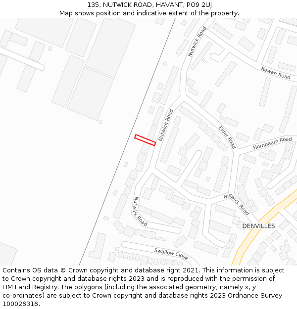 135, NUTWICK ROAD, HAVANT, PO9 2UJ: Location map and indicative extent of plot