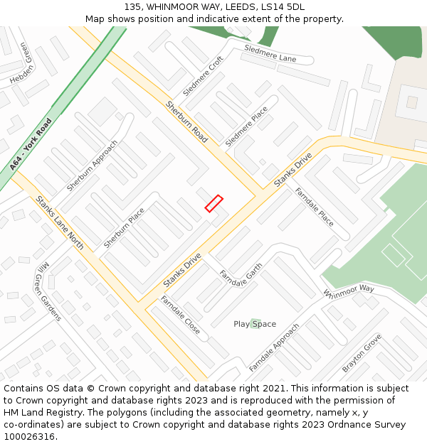 135, WHINMOOR WAY, LEEDS, LS14 5DL: Location map and indicative extent of plot