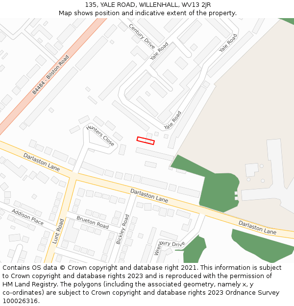 135, YALE ROAD, WILLENHALL, WV13 2JR: Location map and indicative extent of plot