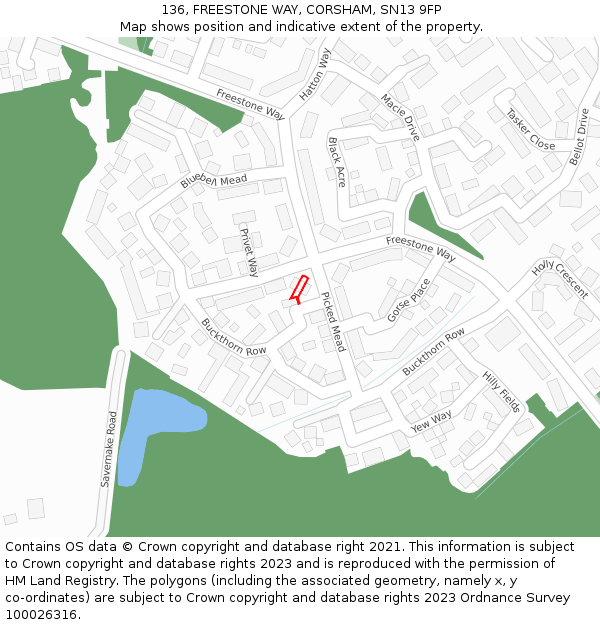 136, FREESTONE WAY, CORSHAM, SN13 9FP: Location map and indicative extent of plot