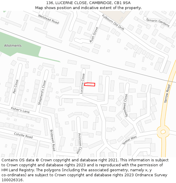 136, LUCERNE CLOSE, CAMBRIDGE, CB1 9SA: Location map and indicative extent of plot