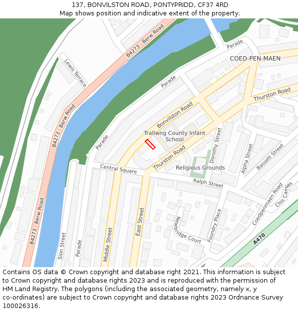 137, BONVILSTON ROAD, PONTYPRIDD, CF37 4RD: Location map and indicative extent of plot