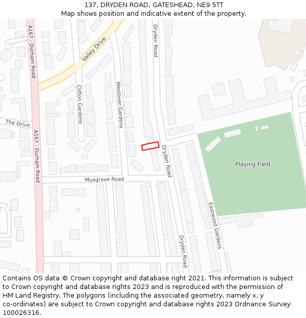 137, DRYDEN ROAD, GATESHEAD, NE9 5TT: Location map and indicative extent of plot