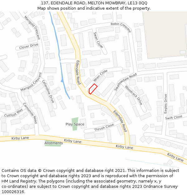 137, EDENDALE ROAD, MELTON MOWBRAY, LE13 0QQ: Location map and indicative extent of plot