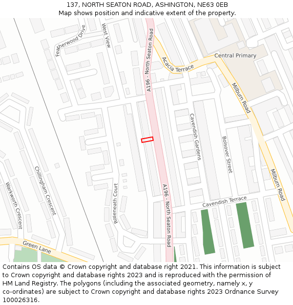 137, NORTH SEATON ROAD, ASHINGTON, NE63 0EB: Location map and indicative extent of plot