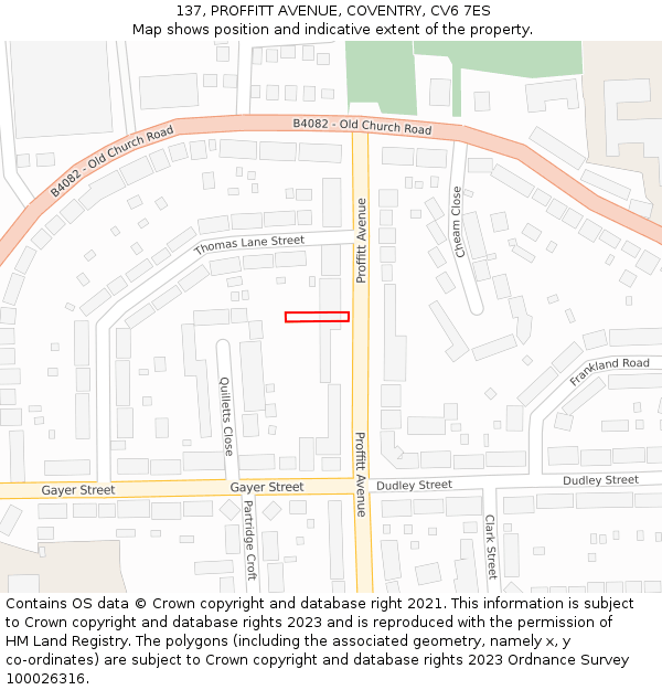 137, PROFFITT AVENUE, COVENTRY, CV6 7ES: Location map and indicative extent of plot