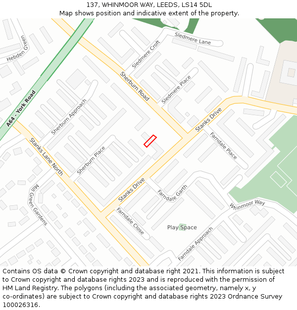 137, WHINMOOR WAY, LEEDS, LS14 5DL: Location map and indicative extent of plot