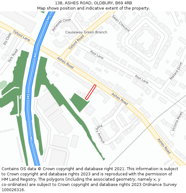 138, ASHES ROAD, OLDBURY, B69 4RB: Location map and indicative extent of plot