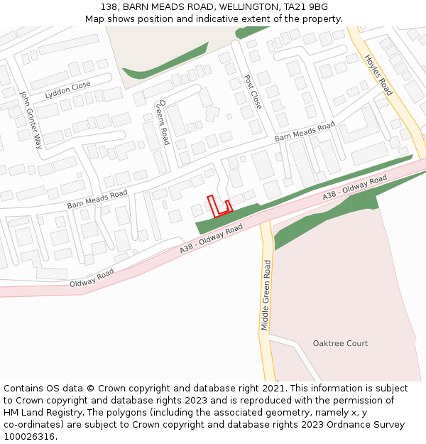 138, BARN MEADS ROAD, WELLINGTON, TA21 9BG: Location map and indicative extent of plot