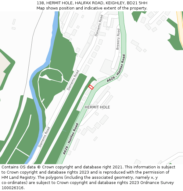 138, HERMIT HOLE, HALIFAX ROAD, KEIGHLEY, BD21 5HH: Location map and indicative extent of plot