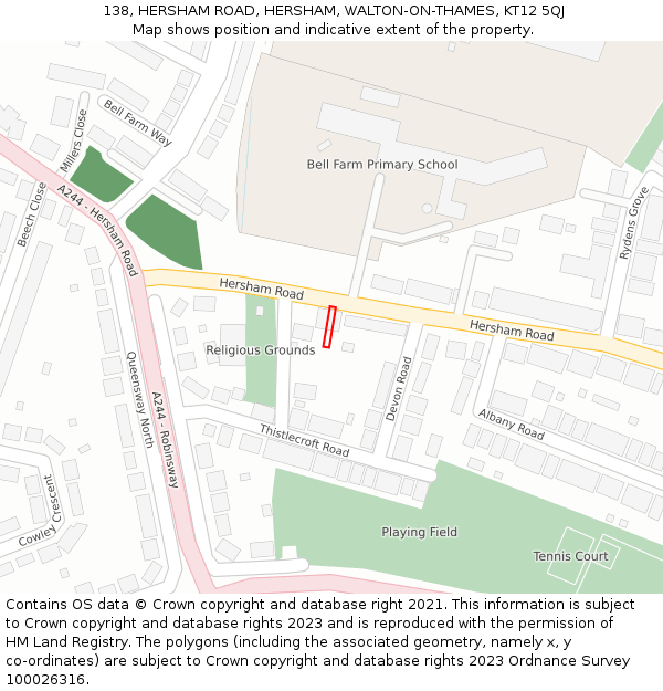138, HERSHAM ROAD, HERSHAM, WALTON-ON-THAMES, KT12 5QJ: Location map and indicative extent of plot