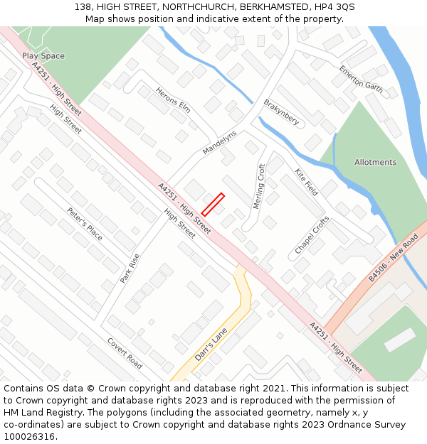 138, HIGH STREET, NORTHCHURCH, BERKHAMSTED, HP4 3QS: Location map and indicative extent of plot