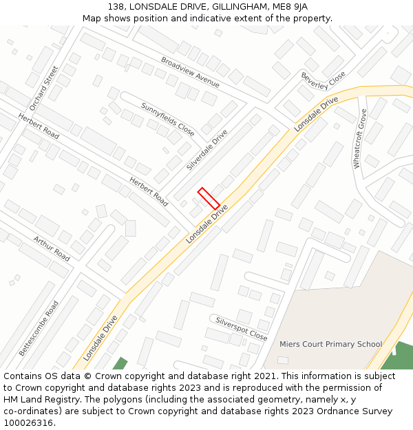 138, LONSDALE DRIVE, GILLINGHAM, ME8 9JA: Location map and indicative extent of plot
