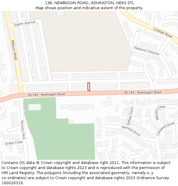 138, NEWBIGGIN ROAD, ASHINGTON, NE63 0TL: Location map and indicative extent of plot