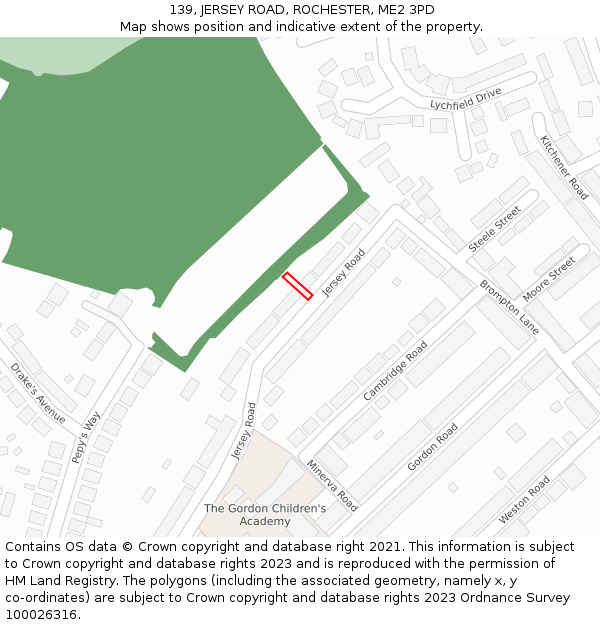 139, JERSEY ROAD, ROCHESTER, ME2 3PD: Location map and indicative extent of plot