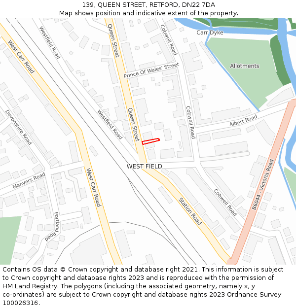 139, QUEEN STREET, RETFORD, DN22 7DA: Location map and indicative extent of plot
