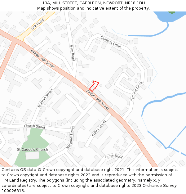 13A, MILL STREET, CAERLEON, NEWPORT, NP18 1BH: Location map and indicative extent of plot
