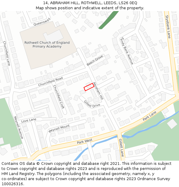 14, ABRAHAM HILL, ROTHWELL, LEEDS, LS26 0EQ: Location map and indicative extent of plot