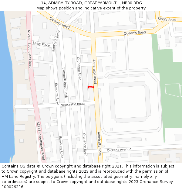 14, ADMIRALTY ROAD, GREAT YARMOUTH, NR30 3DG: Location map and indicative extent of plot