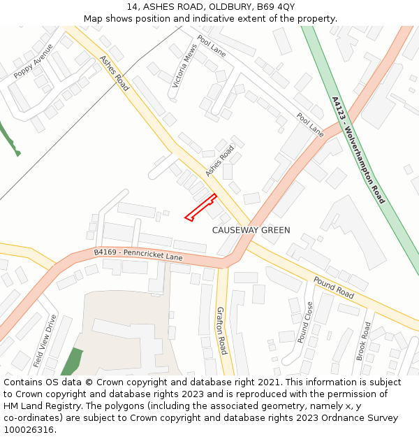 14, ASHES ROAD, OLDBURY, B69 4QY: Location map and indicative extent of plot