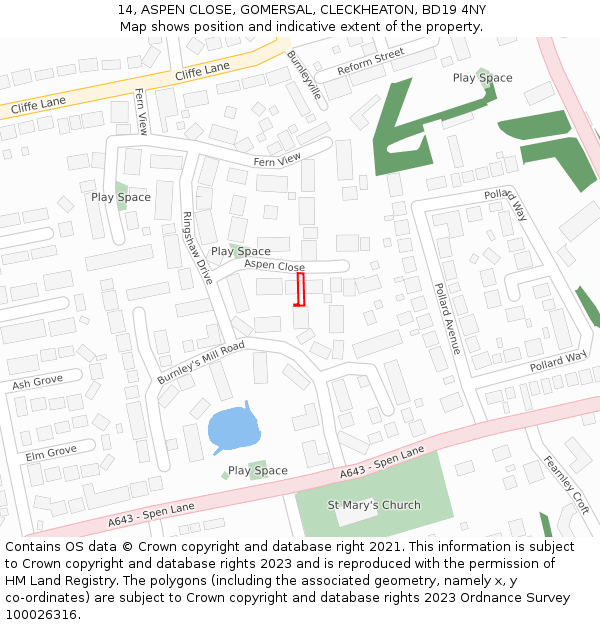 14, ASPEN CLOSE, GOMERSAL, CLECKHEATON, BD19 4NY: Location map and indicative extent of plot