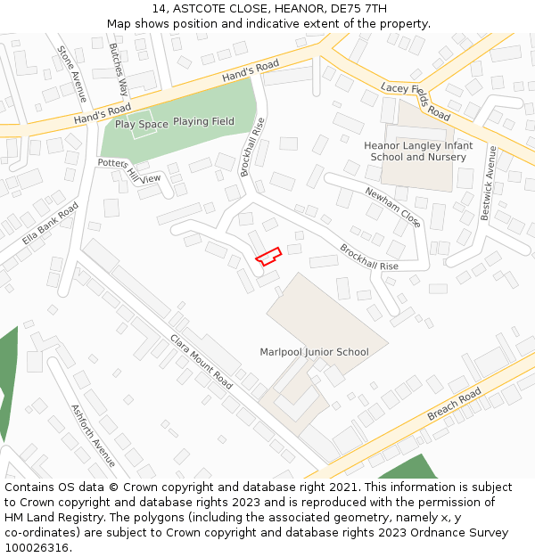 14, ASTCOTE CLOSE, HEANOR, DE75 7TH: Location map and indicative extent of plot