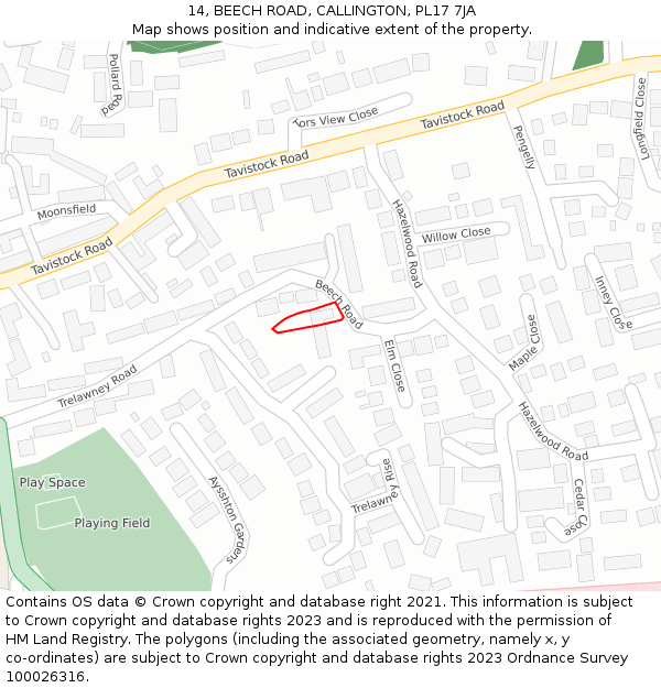 14, BEECH ROAD, CALLINGTON, PL17 7JA: Location map and indicative extent of plot