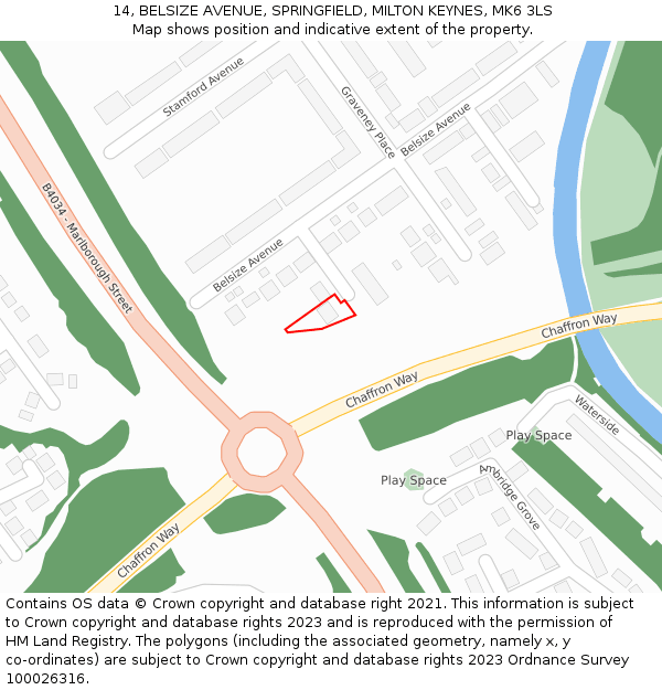 14, BELSIZE AVENUE, SPRINGFIELD, MILTON KEYNES, MK6 3LS: Location map and indicative extent of plot