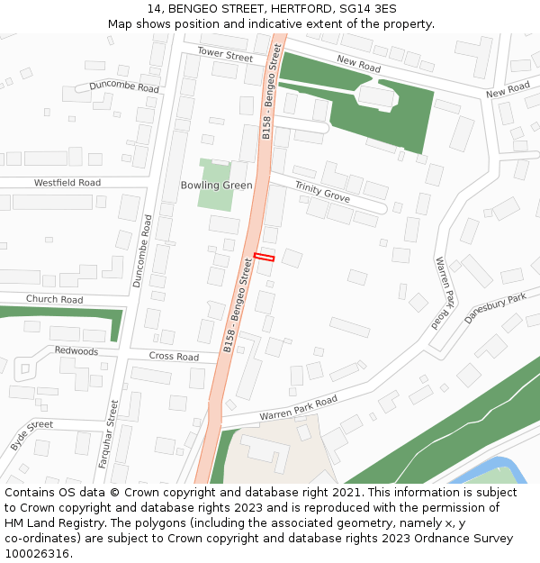 14, BENGEO STREET, HERTFORD, SG14 3ES: Location map and indicative extent of plot