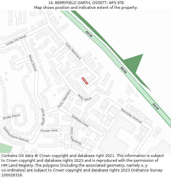 14, BERRYFIELD GARTH, OSSETT, WF5 9TE: Location map and indicative extent of plot