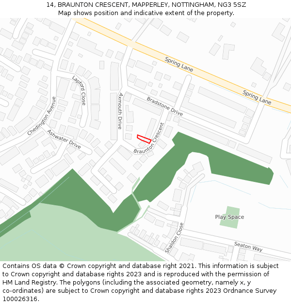 14, BRAUNTON CRESCENT, MAPPERLEY, NOTTINGHAM, NG3 5SZ: Location map and indicative extent of plot