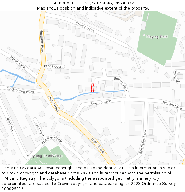 14, BREACH CLOSE, STEYNING, BN44 3RZ: Location map and indicative extent of plot