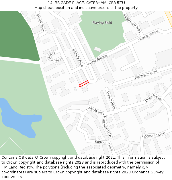 14, BRIGADE PLACE, CATERHAM, CR3 5ZU: Location map and indicative extent of plot