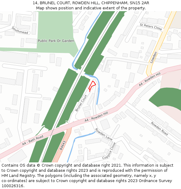14, BRUNEL COURT, ROWDEN HILL, CHIPPENHAM, SN15 2AR: Location map and indicative extent of plot