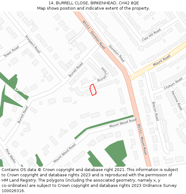 14, BURRELL CLOSE, BIRKENHEAD, CH42 8QE: Location map and indicative extent of plot