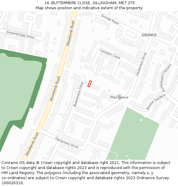 14, BUTTERMERE CLOSE, GILLINGHAM, ME7 2TS: Location map and indicative extent of plot