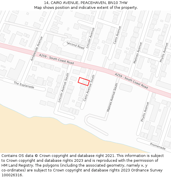 14, CAIRO AVENUE, PEACEHAVEN, BN10 7HW: Location map and indicative extent of plot