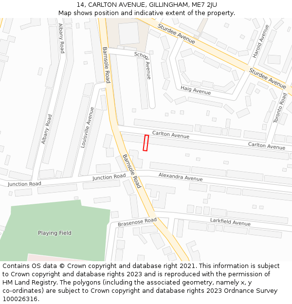 14, CARLTON AVENUE, GILLINGHAM, ME7 2JU: Location map and indicative extent of plot