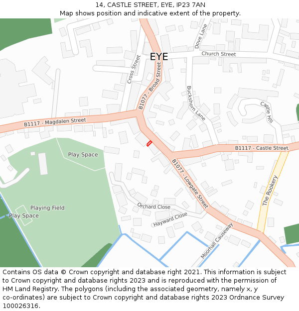 14, CASTLE STREET, EYE, IP23 7AN: Location map and indicative extent of plot
