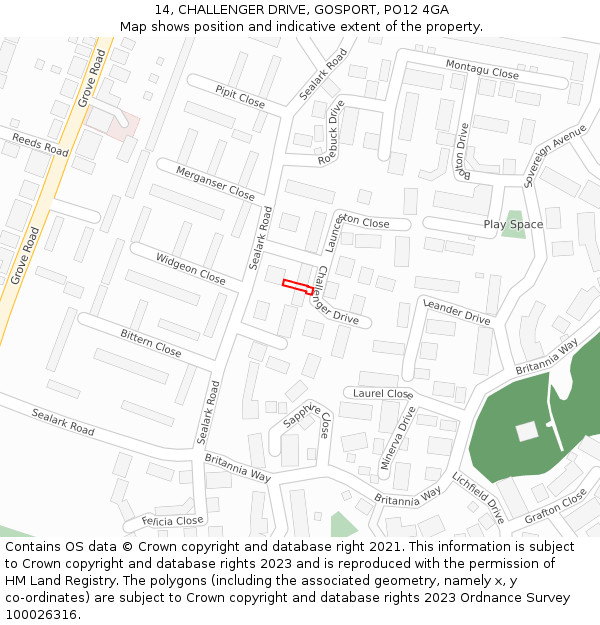 14, CHALLENGER DRIVE, GOSPORT, PO12 4GA: Location map and indicative extent of plot