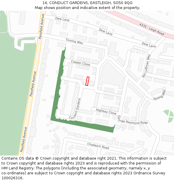 14, CONDUCT GARDENS, EASTLEIGH, SO50 9QG: Location map and indicative extent of plot