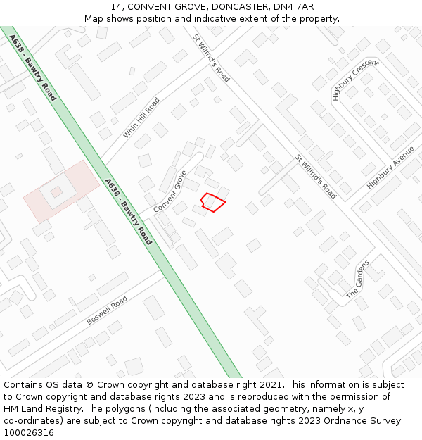 14, CONVENT GROVE, DONCASTER, DN4 7AR: Location map and indicative extent of plot