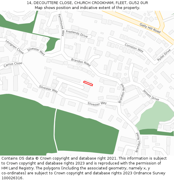 14, DECOUTTERE CLOSE, CHURCH CROOKHAM, FLEET, GU52 0UR: Location map and indicative extent of plot