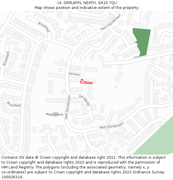 14, DERLWYN, NEATH, SA10 7QU: Location map and indicative extent of plot